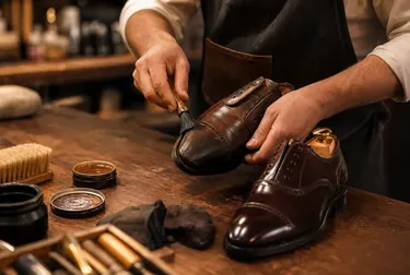Sapateiro reformando sapatos sociais em São João de Meriti.
